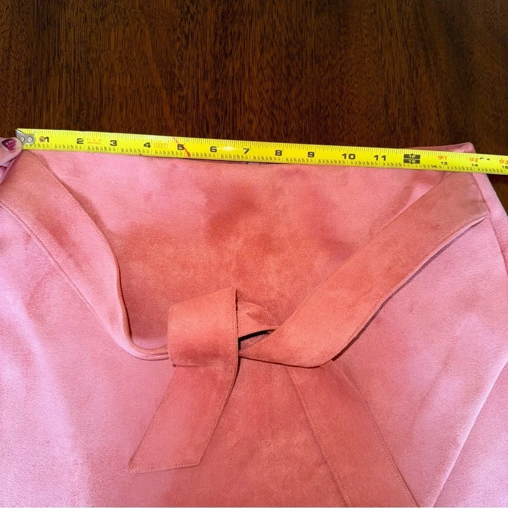 Ann Taylor Loft Faux‎ Suede Skirt Mini Coral Salmon Pink Tie Size 2